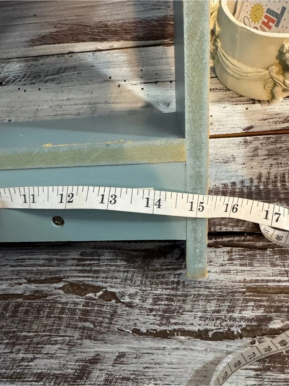 Blue and Cream Heart Wall Shelf with Pegs